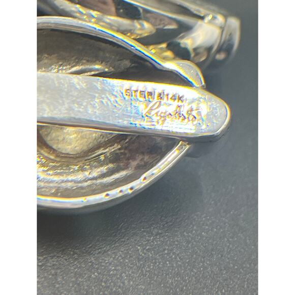 Rigoberto Designer Puffy Modernist Sterling14k Yellow Gold Center Clip Earrings - Picture 4 of 11